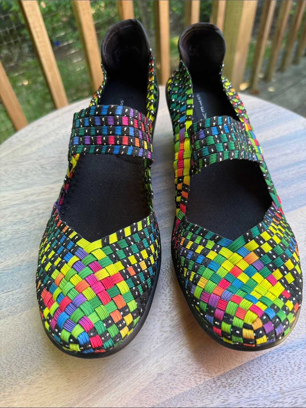 Steve Madden Neon Multicolor Woven Mary Jane Flats